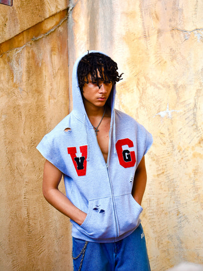 HEATHER GREY "OFF ROAD" SLEEVELESS ZIP-UP