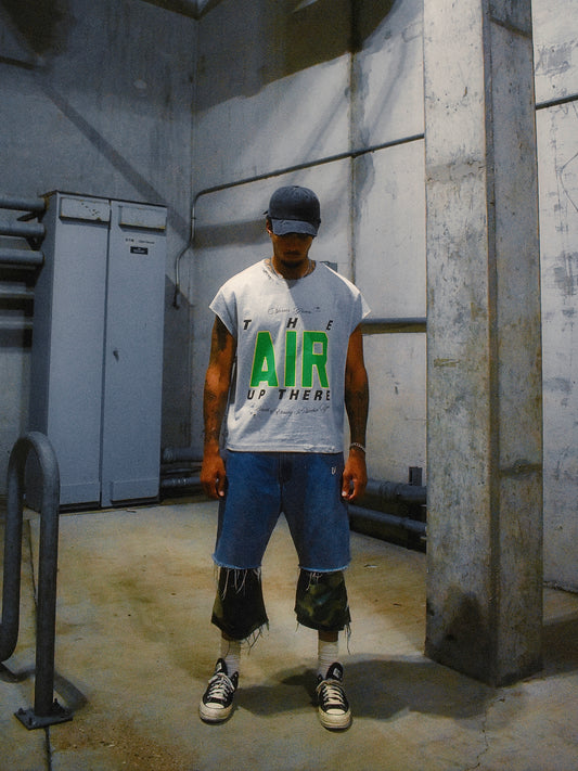 GREY "AIR UP THERE" CUT OFF TEE