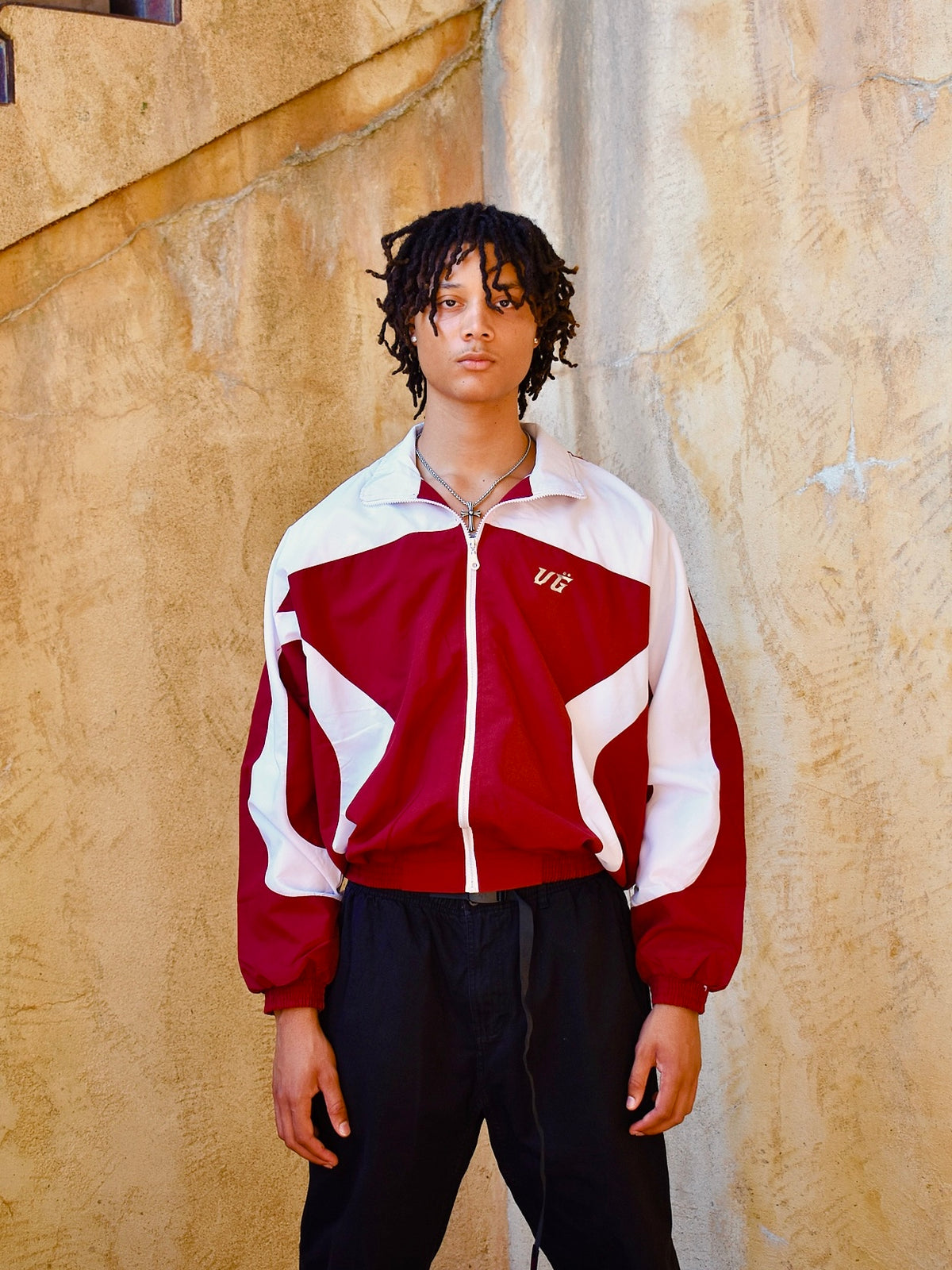 BURGUNDY "PRAY" WINDBREAKER JACKET