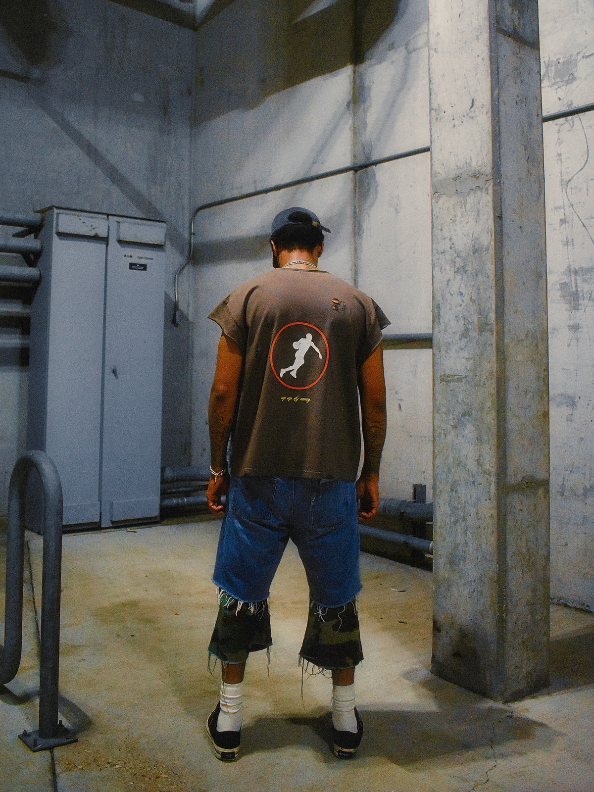 BROWN "AIR UP THERE" CUT OFF TEE