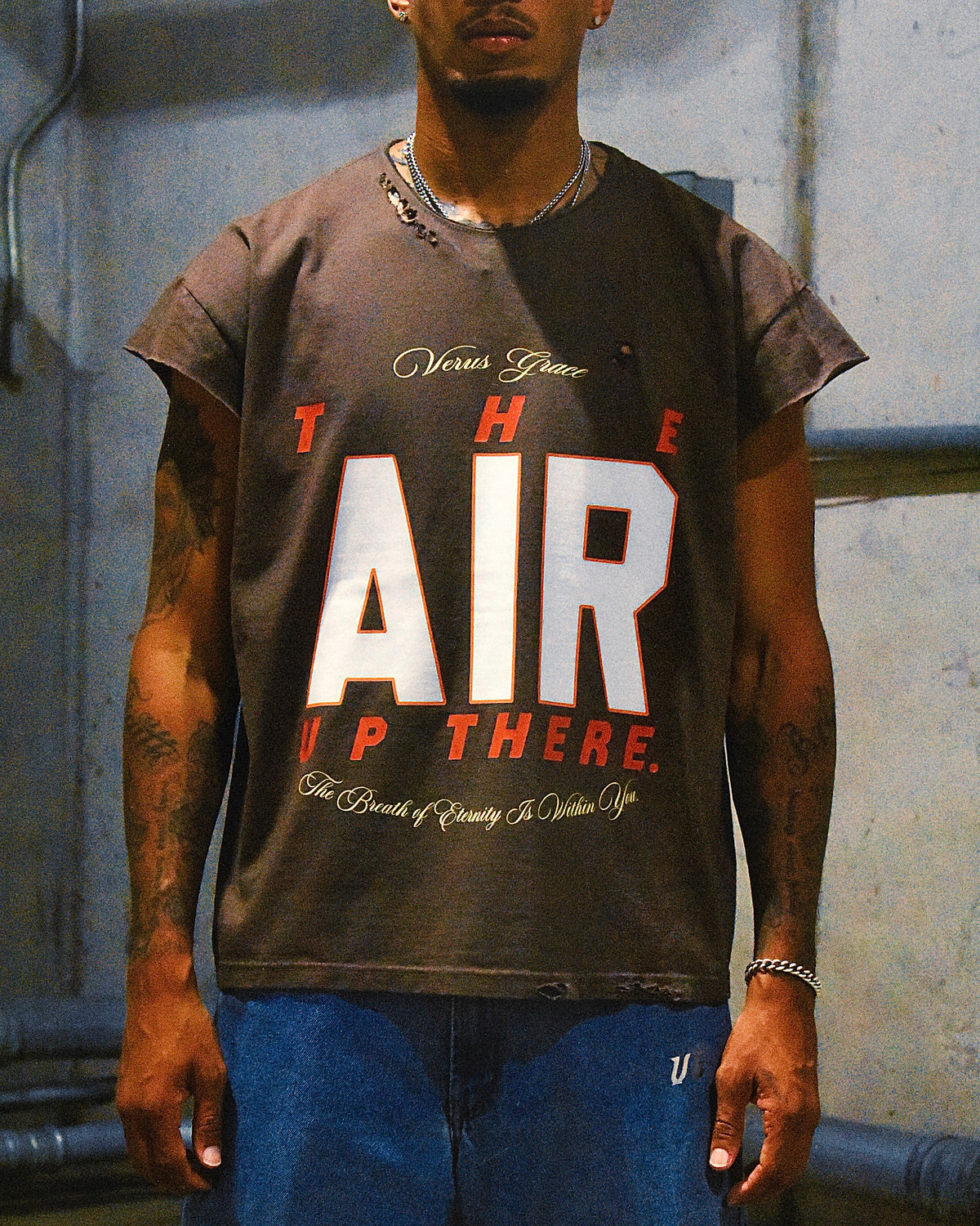 BROWN "AIR UP THERE" CUT OFF TEE