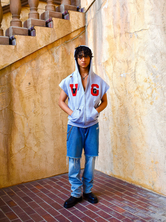 HEATHER GREY "OFF ROAD" SLEEVELESS ZIP-UP