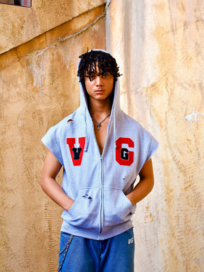 HEATHER GREY "OFF ROAD" SLEEVELESS ZIP-UP